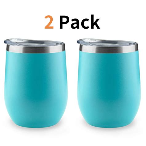 Gliving 2 Pack 12 Oz Stainless Steel Wine Tumbler With Lid Wine Glass Tumbler Double Wall Vacuum