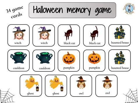 Halloween Matching Memory Game Free Printable Treasure Hunt 4 Kids