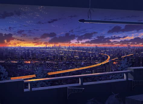 Sky City Night Anime Japan Road Hd Wallpaper Rare Gallery