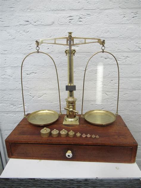 Beautiful Pharmacist Scale With 9 Weights 2 Copper Wood Catawiki