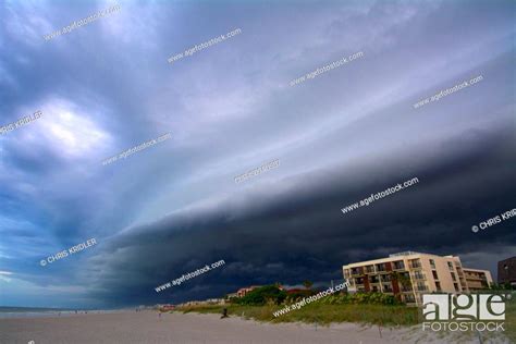 A Shelf Cloud Or Arcus Cloud Sweeps Over Cocoa Beach Florida Usa