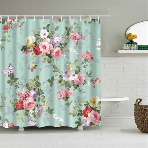 Teal Backdrop Pink Rose Flower Shower Curtain Flower Shower Curtain
