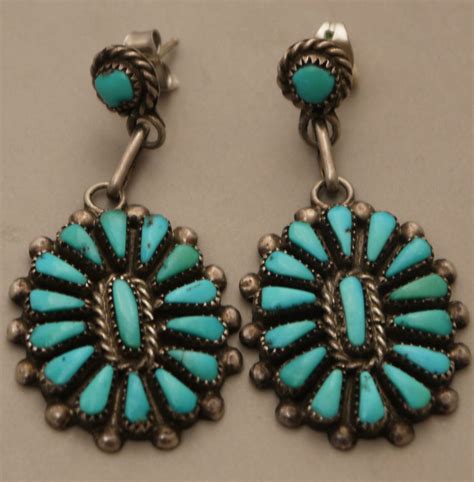 Vintage Zuni Cluster Earrings Made About 1960 American Indian Jewelry