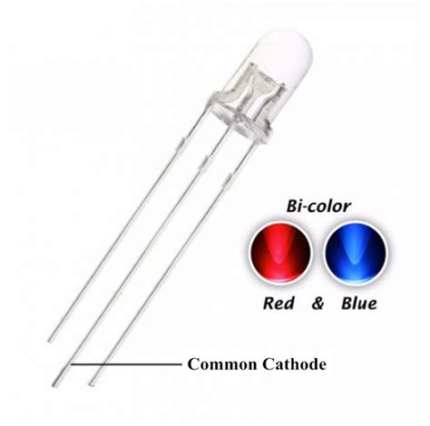 10 X 5mm Led Bi Colour Red And Blue Water Clear Common Cathode All Top