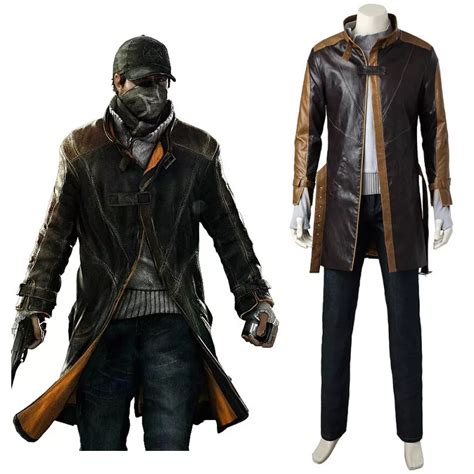 Aiden Pearce Cosplay Costumes Brown Trench Coat Outfits For Mens And