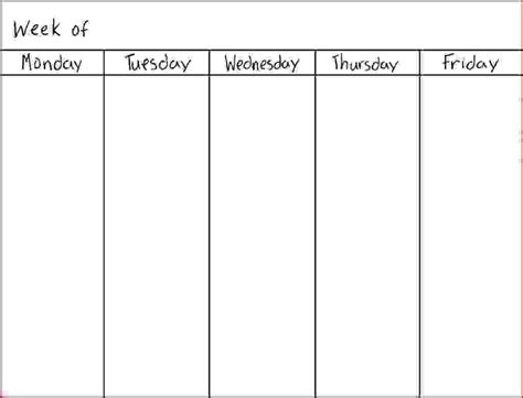 5 Day Blank Calendar Calendar Template Printable