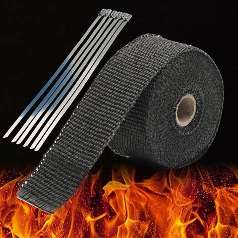 Roll Black Titanium Exhaust Header Pipe Heat Wrap Tapestainless Ties
