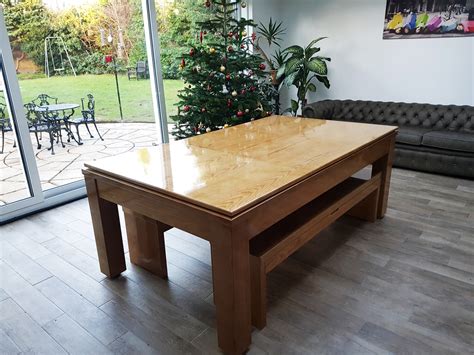 Combination pool dining tables with dining table top inserts are ideal for home use and can be enjoyed by all the family. The Precision 7ft Solid Oak Slate Bed Pool Dining Table