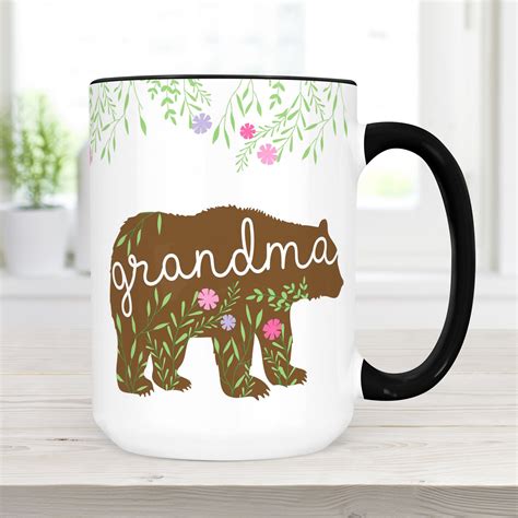 Grandma Bear Coffee Mug Pretty Floral Grandma Ceramic Cup Etsy
