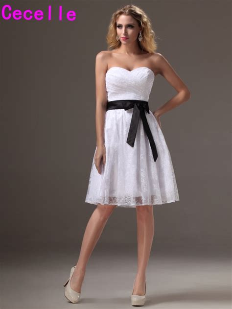 Short Black White Lace Bridesmaid Dresses Sweetheart Pleats Vintage A