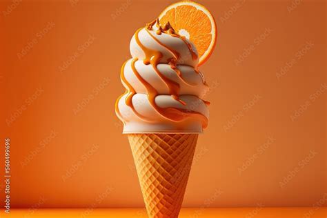 An Orange Ice Cream Cone With A Slice Of Orange On Top Of It On An