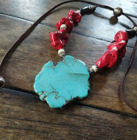 Turquoise Red Howlite Adjustable Statement Necklace Stellascloset Com