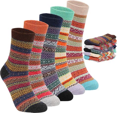 Mens Winter Warm Wool 5 Pairs Crew Cute Socks Mixed Color Ajsk2020 4
