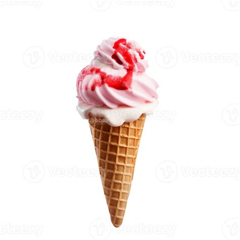 Yummy Strawberry Ice Cream Cone Isolated On Transparent Background