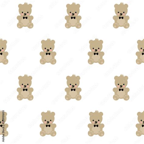 Teddy Bear Seamless Pattern On White Background Cute Vector With Baby