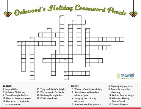 Dementia Friendly Holiday Crossword Puzzle Oakwood Creative Care
