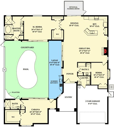 Plan 82034ka Home Plan With Courtyard And Guest Cabana Florida House