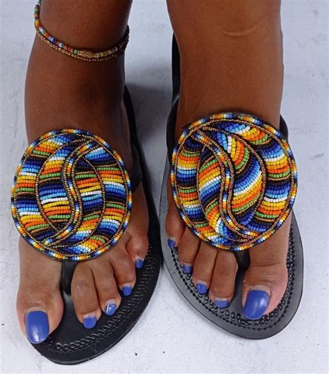 African Beaded Sandalsmaasai Sandals In 2021 Beaded Leather Sandals