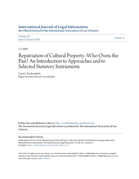 Pdf Repatriation Of Cultural Propertywho Owns The Past An