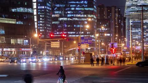 Beijing Night Street Traffic Aerial Cityscape Panorama China Timelapse