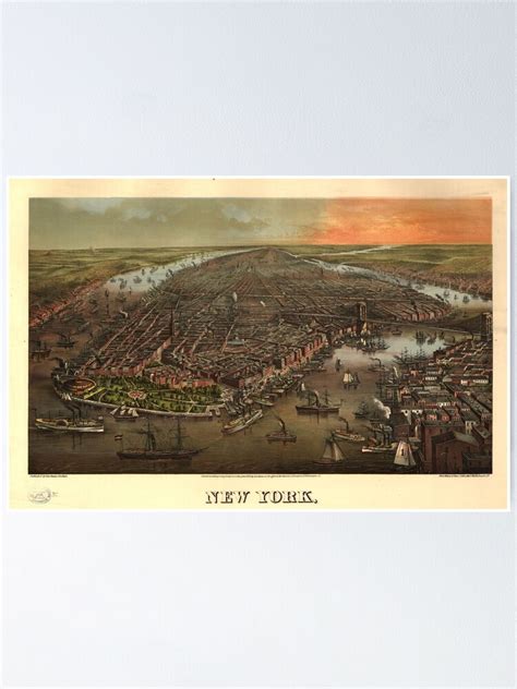 Vintage Pictorial Map Of New York City 1873 Poster By Bravuramedia
