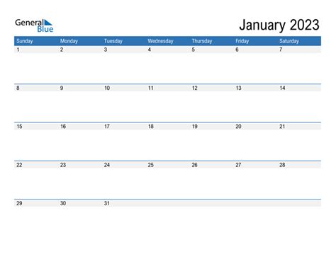 January 2023 Calendar Editable Word Printable Calendar 2023