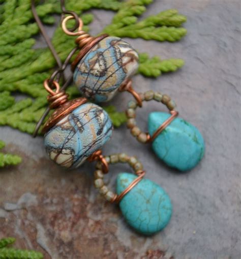 Turquoise Drop And Lampwork Earrings