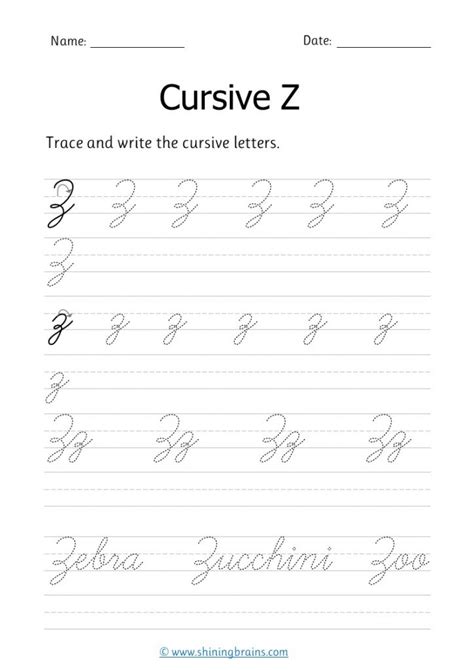 Cursive Z Free Cursive Writing Worksheet For Small And Capital Z Practice