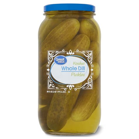 Great Value Kosher Whole Dill Pickles Fresh Pack 80 Fl Oz