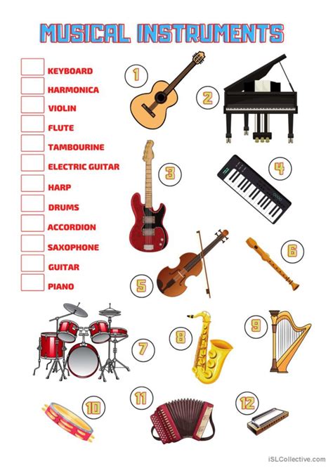 Musical Instruments English Esl Worksheets Pdf And Doc