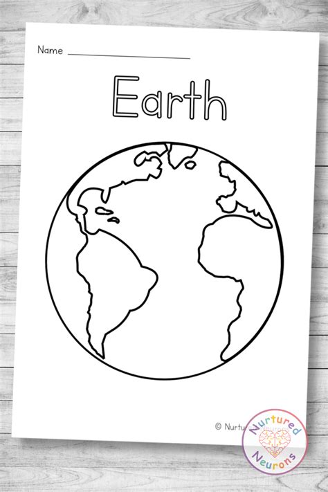 An Earth Coloring Page With The Name Earth On It And A Wooden Table In