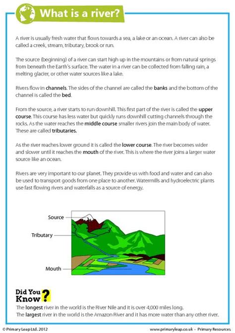 Geography Features Of A River Worksheet Uk