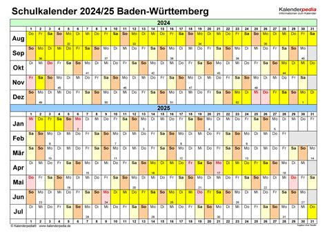 Schulkalender 20242025 Baden Württemberg Für Pdf