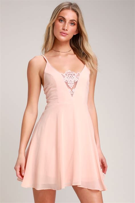 Cute Blush Pink Dress Pink Skater Dress Lace Skater Dress Lulus