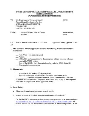 COVER LETTER FOR FACILITATED MILITARY APPLICATION FOR - Uscg - Fill