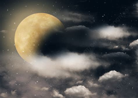 Dark Night Sky Moon Lunar Eclipse Clouds Floating Background Moon