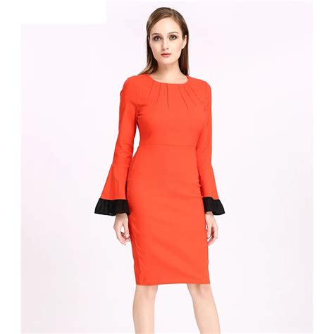 Women Dress Plus Size Winter Long Flare Sleeve Casual Work Business Office Party Fitted Bodycon