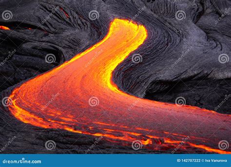 Flowing lava in Hawaii stock photo. Image of hiking - 142707222