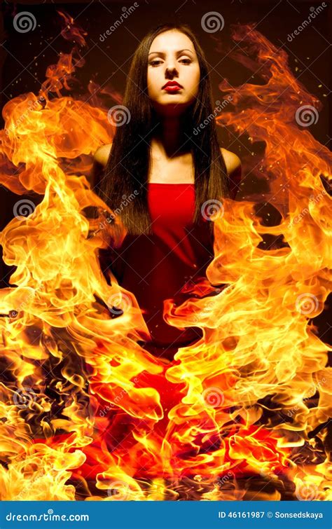 Beautiful Young Woman On Fire Stock Image Image 46161987