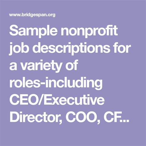 Sample Nonprofit Job Descriptions For A Variety Of Roles Including Ceo
