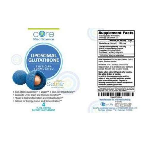 Liposomal Glutathione Liquid 120ml 4fl Oz Core Med Science