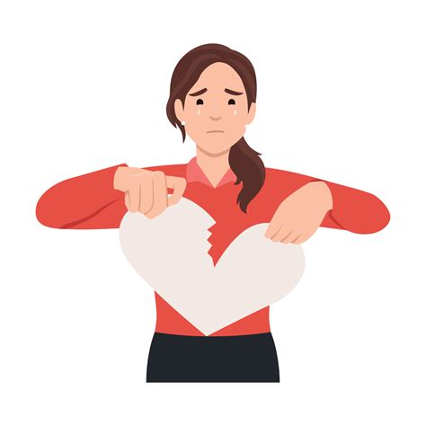 Woman Hand Tearing Apart A Paper Heart Broken Heart And Sad