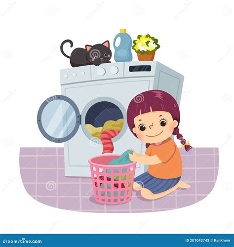 Cartoon Of A Little Girl Doing The Laundry Kids Doing Housework Chores