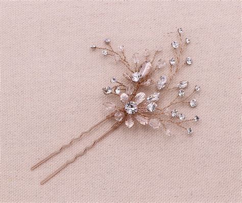 Rose Gold Hair Pin Crystal Wedding Hair Pins Rose Gold Hair Pin