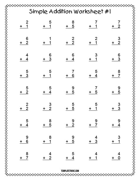 Printable Simple Addition Worksheet 1 For Kindergarten And 1st Graders