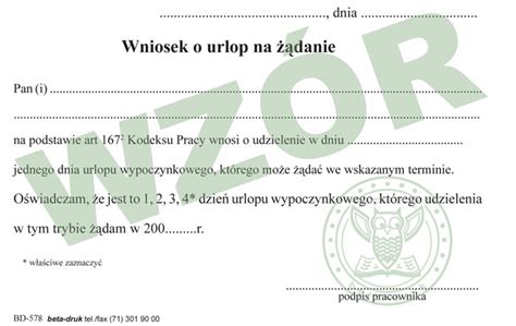 WNIOSEK O URLOP NA ŻĄDANIE A6 OFFSET