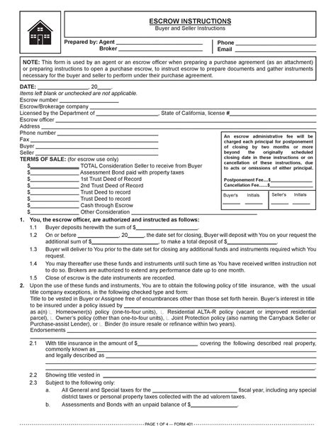 Escrow Instructions Buyer And Seller Instructions Rpi Form 401