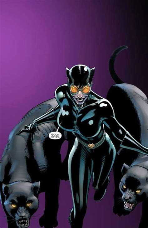 An Image Of A Woman In Cat Suit With Two Black Cats On Her Back And One