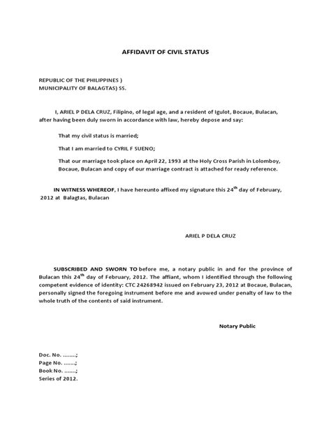 Affidavit Of Civil Status Pdf Affidavit Notary Public