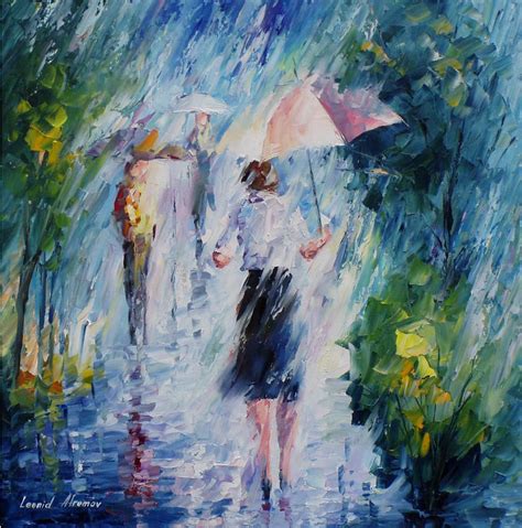 Pink Umbrella Palette Knife Oil Painting On Canvas By